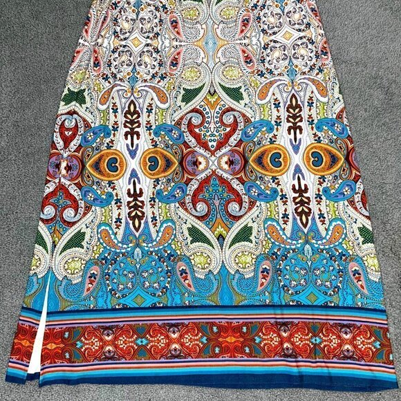 CHICO'S Paisley Geometric Jersey Knit Pull On Elastic Waist Maxi Skirt -EUC - M - Picture 3 of 9